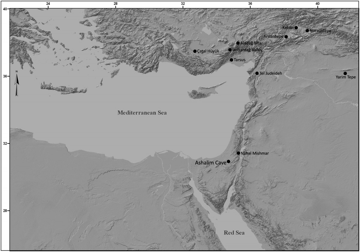 The location of Ashalim Cave. The figure was created with ARC-GIS 10 software, based on a topographic model generated by NASA Earth Observatory (public domain). Image Credit: PLOS ONE.