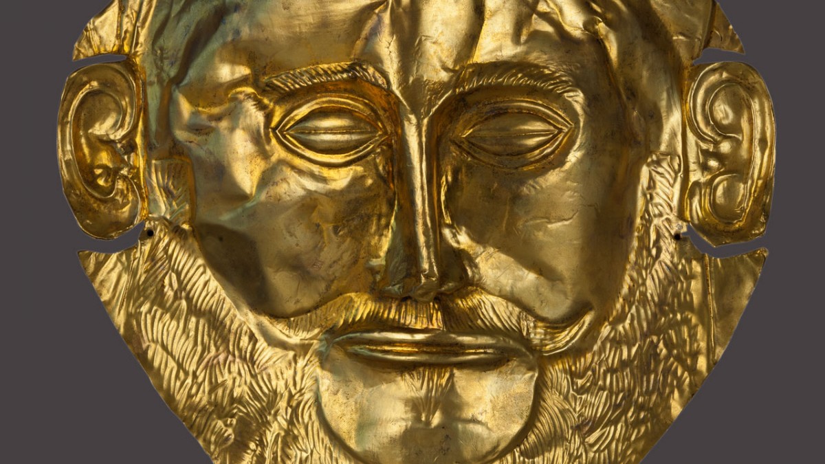 Gold funerary mask known as the “Mask of Agamemnon”. 16th c. BC. Copyright: Ministry of Culture and Sports. Photographer: Socratis Mavrommatis.