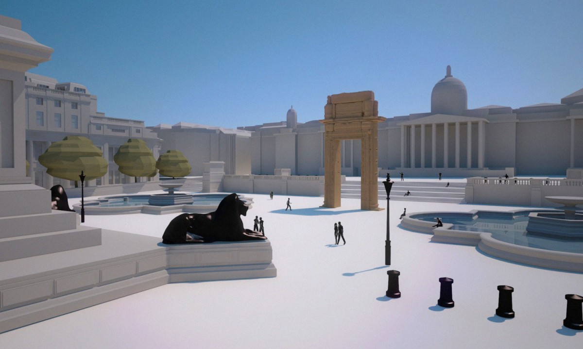 An artist rendering the arch of Palmyra in the centre of London: Image Credit: Institute for Digital Archaeology/Washington Post.