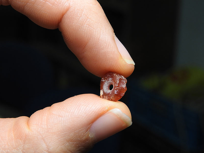 Bead made of carnelian. Photo: Ronit Lupo, courtesy of the Israel Antiquities Authority. 