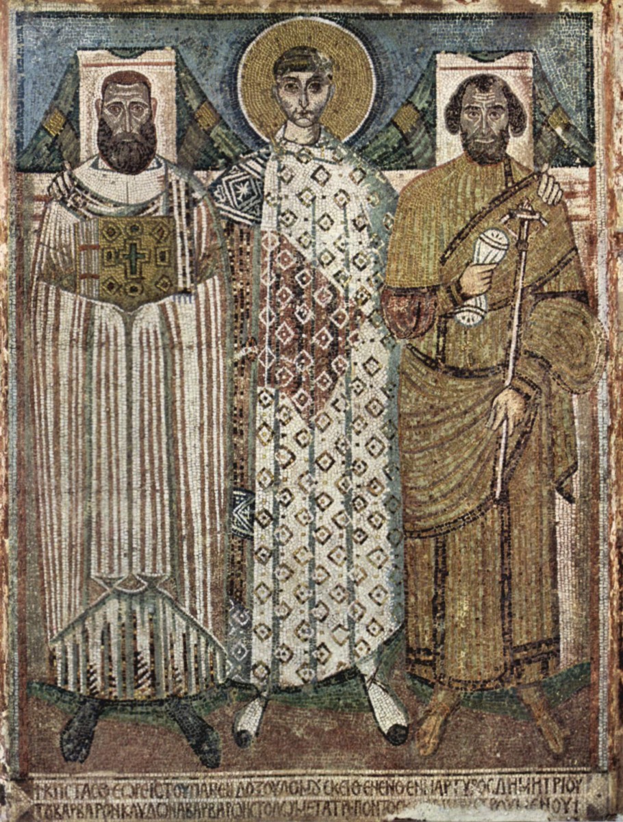 Fig. 10. Saint Demetrius and the founders (bishop and governor of Thessaloniki). Credit.: Wikipedia Commons.  