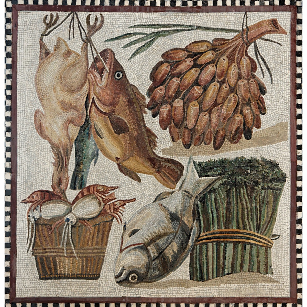 Fish and vegetables in a cupboard. Mosaic, 2nd c. AD, Tor Marancia, Rome