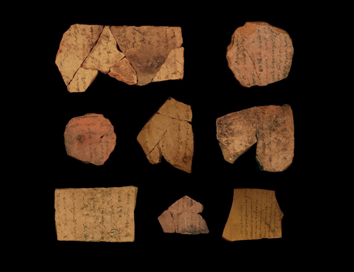 Ostraca (ink inscriptions on clay) from the Iron Age Fortress of Arad, located in Arid Southern Judah. Credit: Michael Cordonsky. (PHOTOGRAPHER), TEL AVIV UNIVERSITY AND THE ISRAEL ANTIQUITIES AUTHORITY