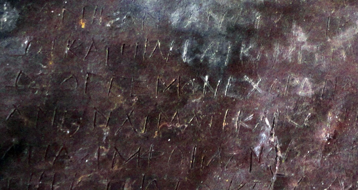 Written in Greek, the curse on this lead tablet targets Demetrios and Phanagora who were husband-and-wife tavern keepers who lived in Athens around 2,400 years ago. Photo Credit: Jessica Lamont/Live Science.