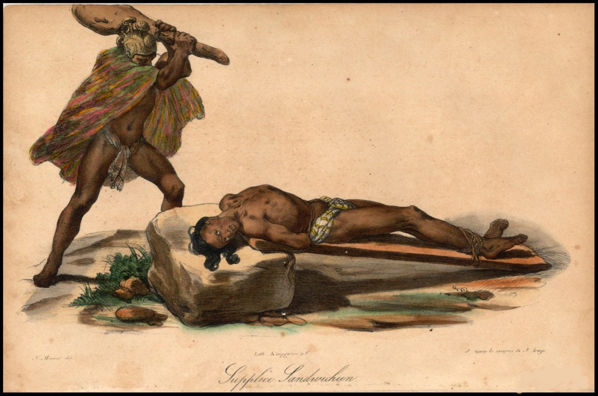 Hawaiian sacrifice, from Jacques Arago's account of Freycinet's travels around the world from 1817 to 1820.