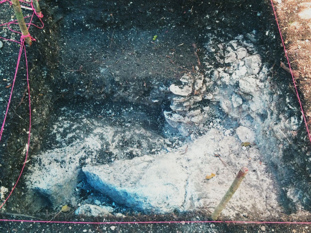 Base of an excavated depression showing evidence of limestone quarrying for building material. Credit: Jeff Brewer.