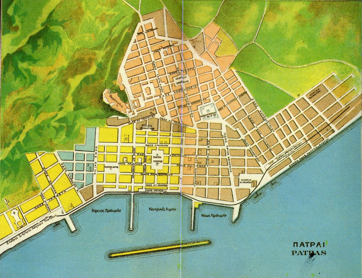 Fig. 31. Patras, urban plan on a postcard, A.B. Pascha.