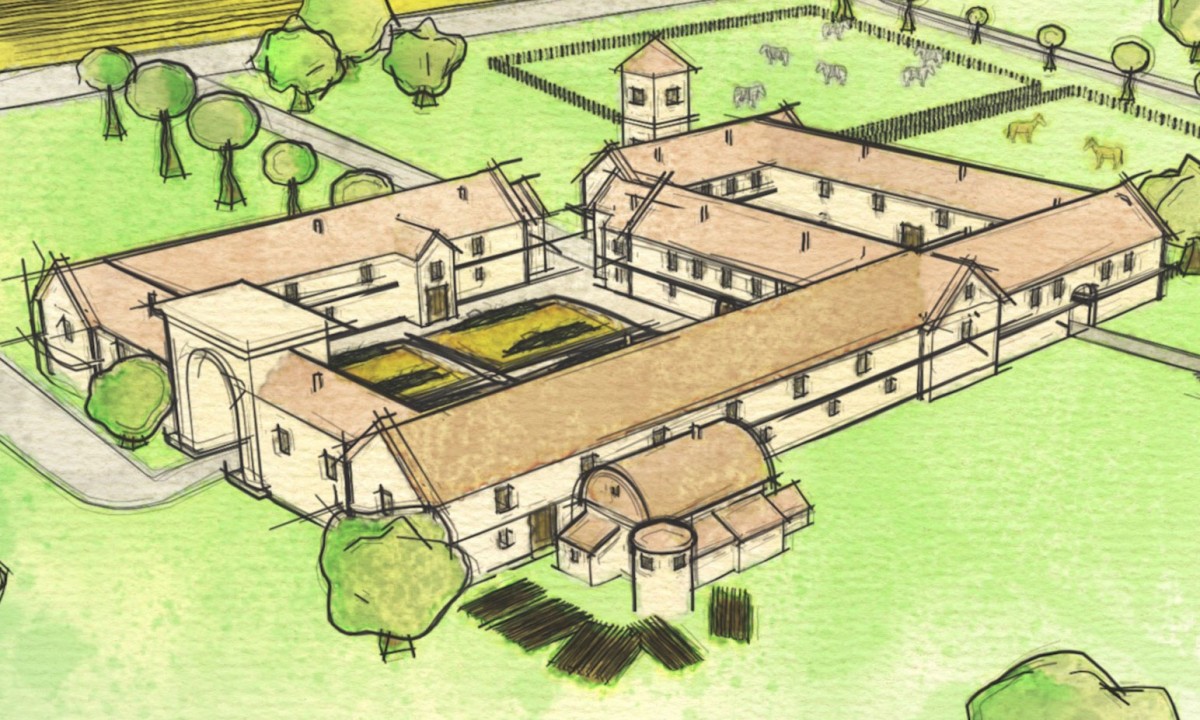 Artist's impression of the Roman villa found in Wiltshire. Image Credit: Manifesto/Historic England.