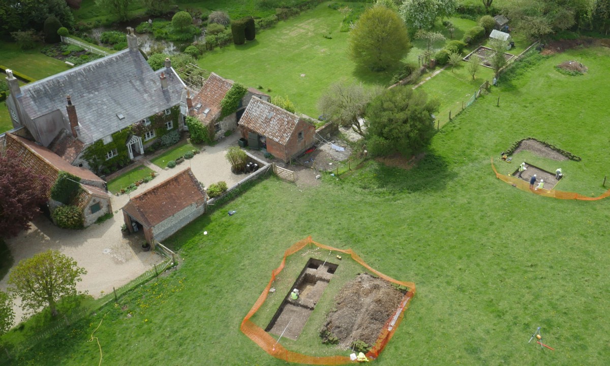 Test pits in front of the Irwins home. Photo Credit: Aerial Filming Services Ltd/Past Landscapes Project/PA Wire.