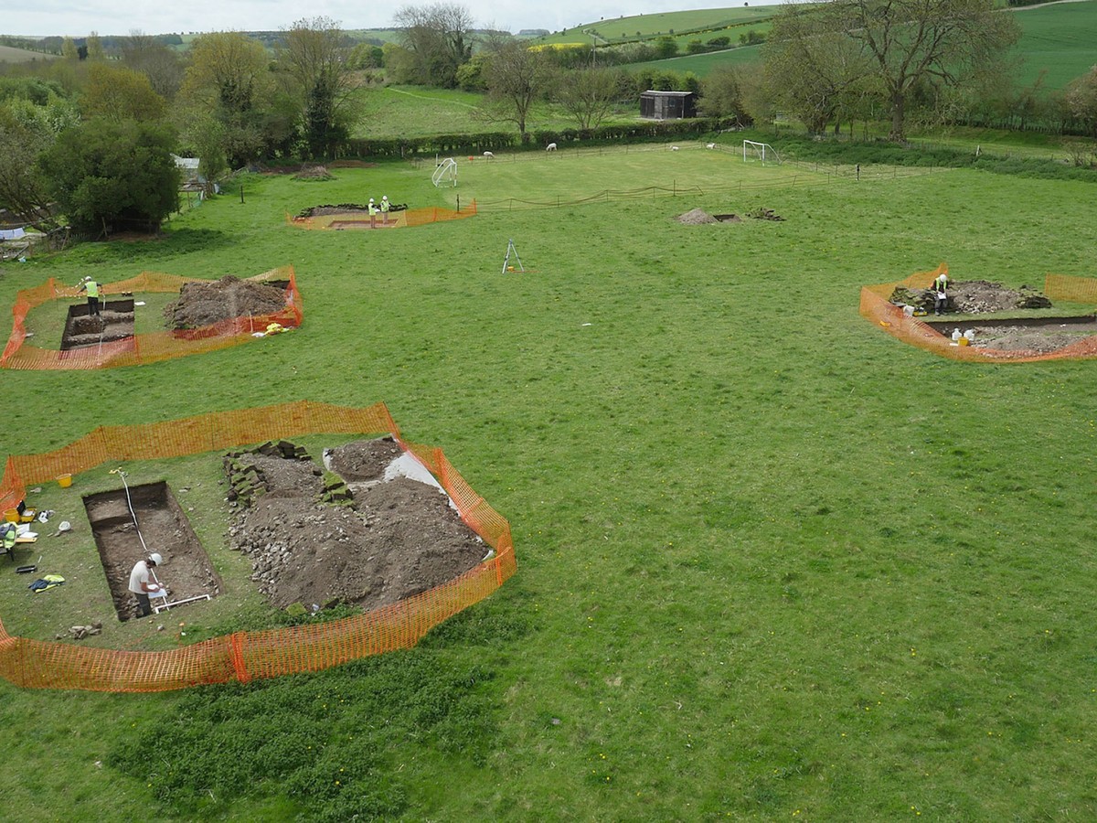 Another view of the test pits that revealed the Roman villa. The trenches were backfilled so that the material will be preserved. Photo Credit:  Aerial Filming Services Ltd/Past Landscapes Project/PA Wire.