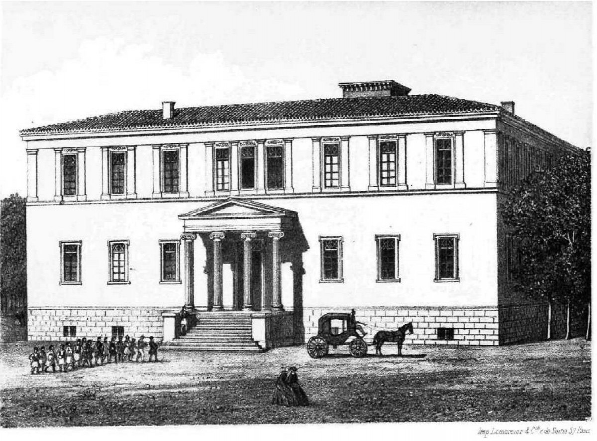 Fig. 5. Engraving of the Varvakeion (Μαρίνος Παπαδόπουλος-Βρετός, «Τα νεώτερα μνημεία των Αθηνών», in Εθνικόν Ημερολόγιον (National Diary), vol. 7, 1867, Athens, 1867).