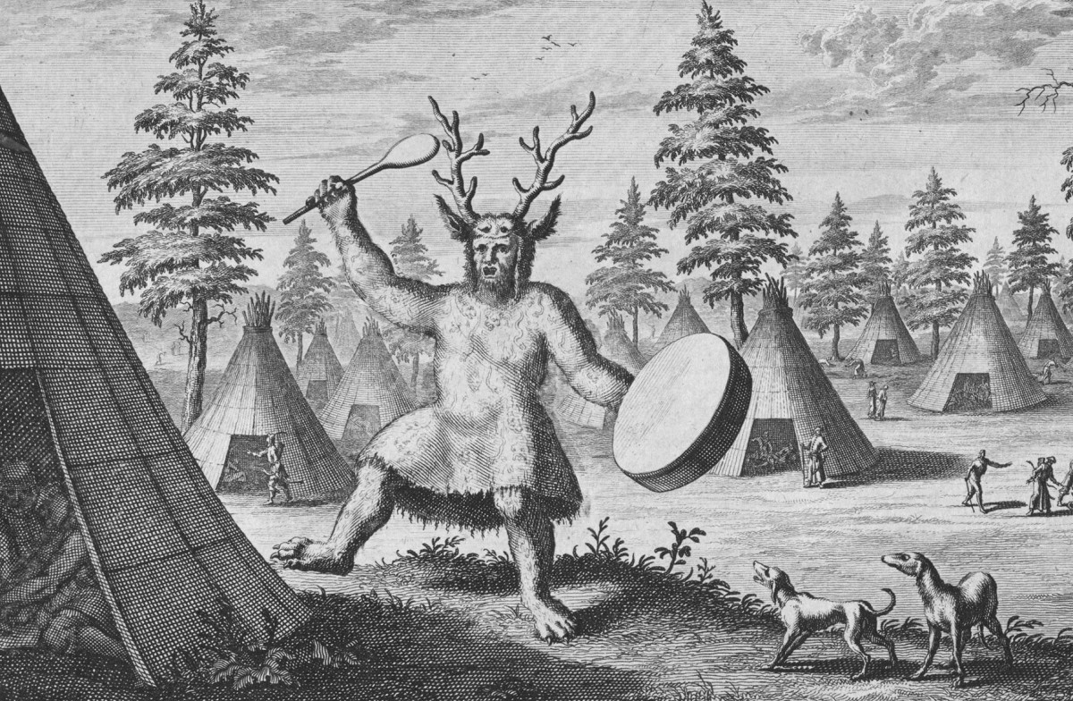 Depiction of an Evenki Shaman wearing antler headdress (Witsen, 1785). Image credit: Aimée Little et al.