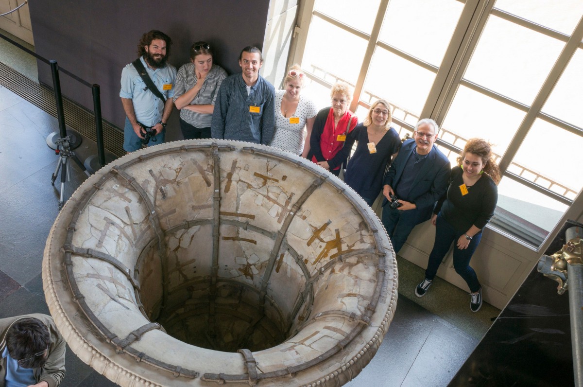 A team from Indiana University and Milan Politechnic gather around a large Medicean vase being scanned to create a 3-D model. Second from right is Bernard Frischer, IU professor of informatics and director of the university's Virtual World Heritage Laboratory.