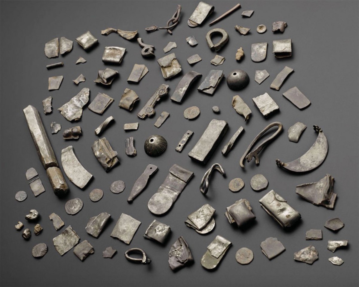 The entire silver hoard (except for the three pieces discovered in 1838) on display. Photo Credit: Live Science.