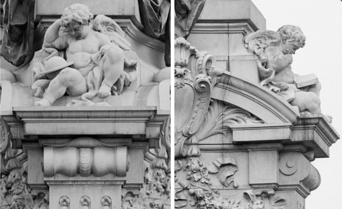 Fig. 12. Detail of the pedestal. Nude infants symbolizing science and literature.