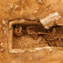 Skeleton with feet bent backwards found in a Dorset quarry