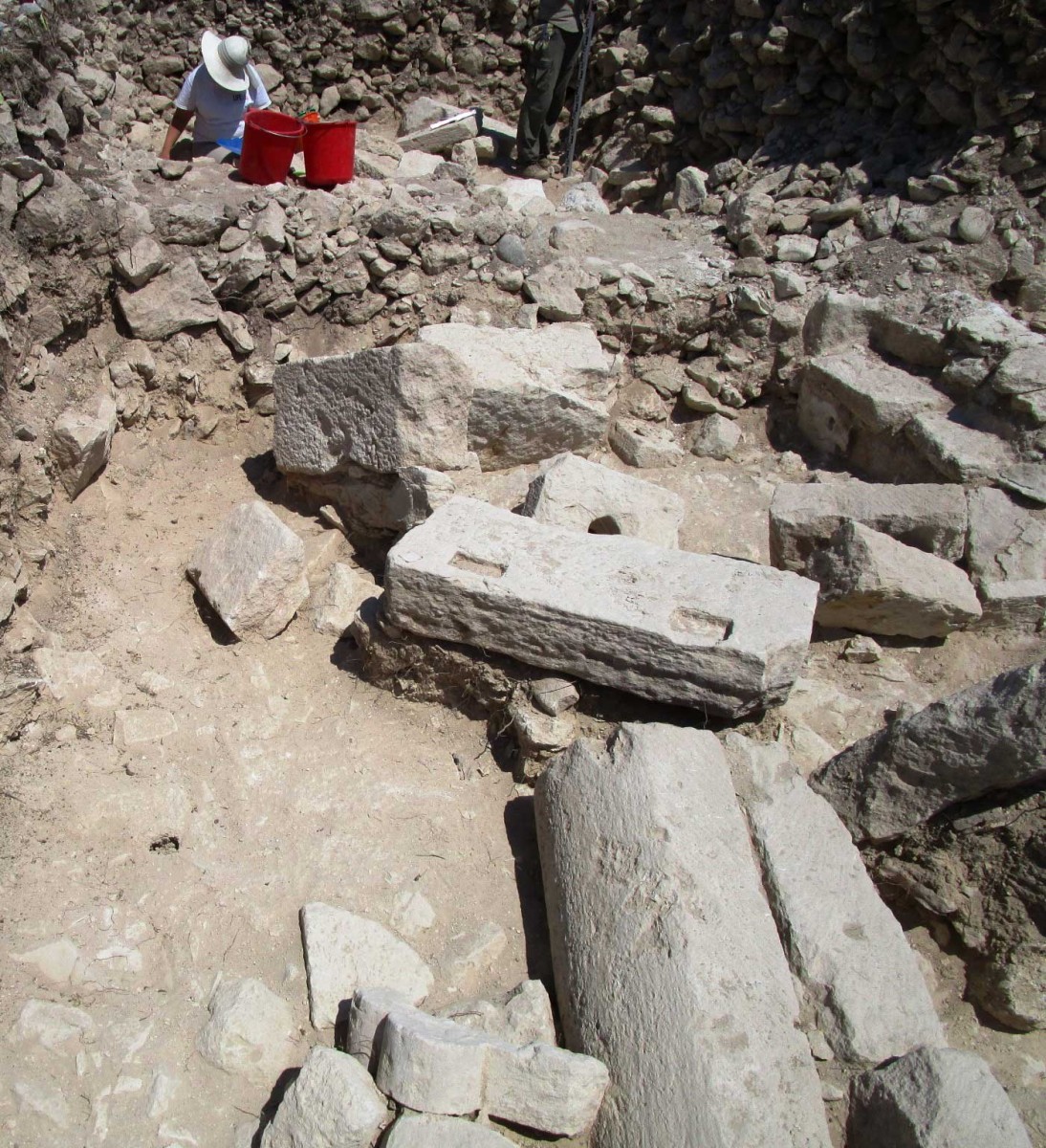 Ancient Kourion: Architectural members collapsed as a result of the earthquake.