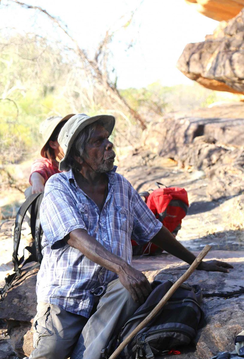 alanggarra elder Ambrose Charlameri at one of the rock art sites on the King George river. He says: ‘Rock art is part of the story and part of history for us.’
Photo Credit: Peter Veth/University of Western Australia/The Guardian.