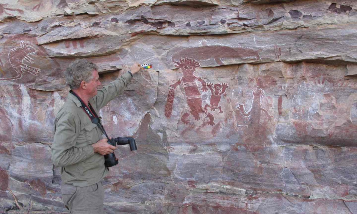 The sites contained more than 30,000 images, including a number of the haunting, elongated human forms known as Gwion figures.
Photo Credit: The Guardian/University of Western Australia.