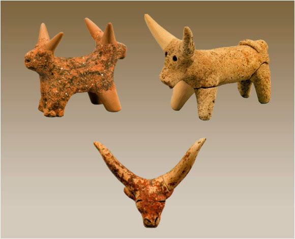Bovine figurines from the Peak Sanctuary of Vrysinas. 