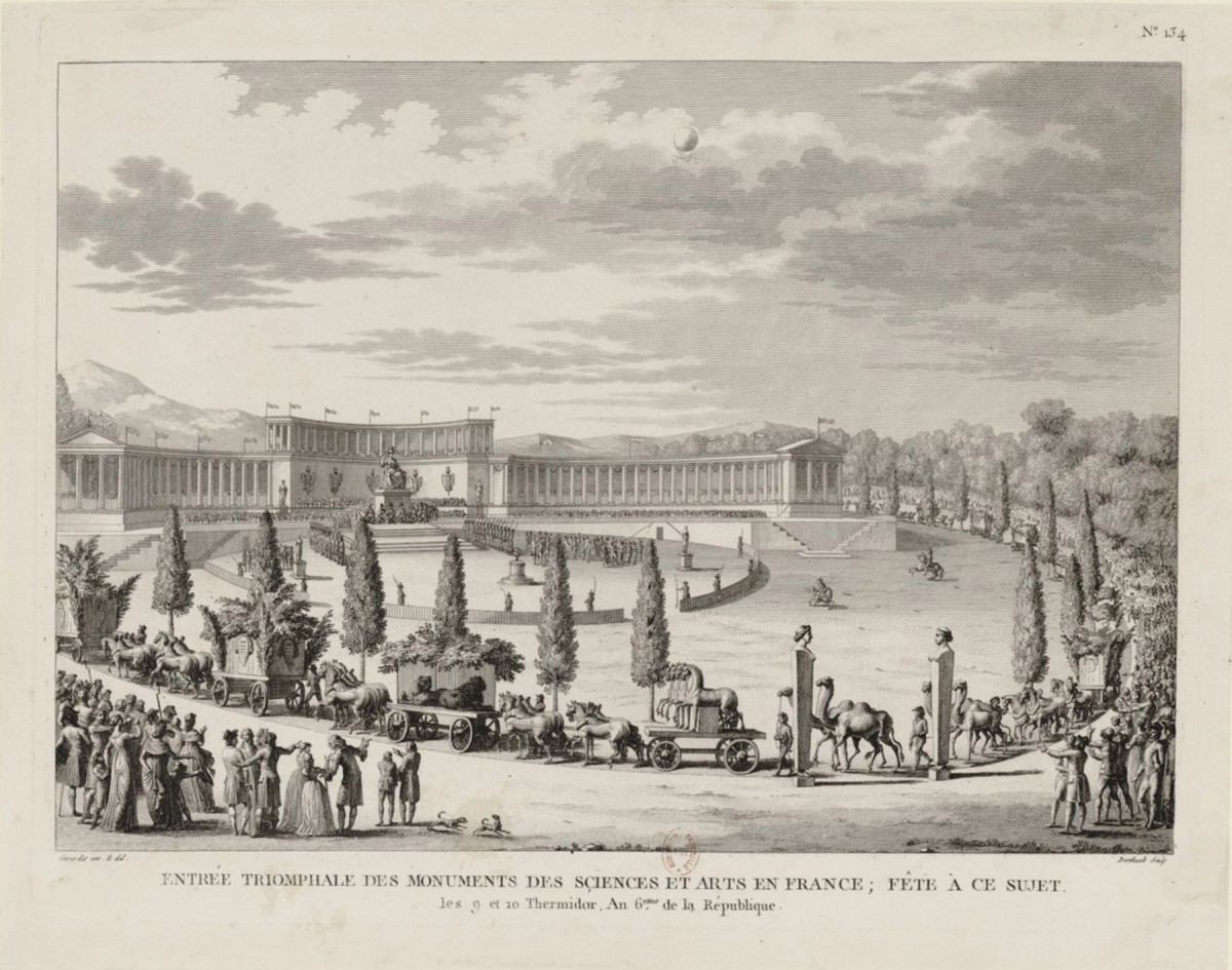 Fig. 1. Pierre-Gabriel Berthault, Triumphant entrance of the arts and sciences, 9th and 10th Thermidor, year 6, 1798. Engraving, Bibliothèque National de France, Paris (Source: Bibliothèque National de France, http://gallica.bnf.fr/ark:/12148/btv1b6953584k). 