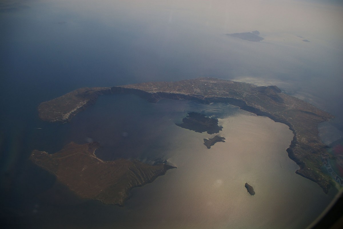 Santorini caldera from the air.