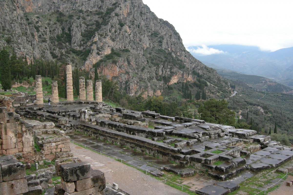 The Temple of Apollo at Delphi.