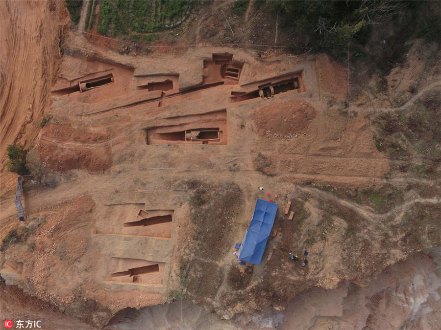 View of the tombs discovered at Xintang county in Guangzhou, 
Guangdong province.