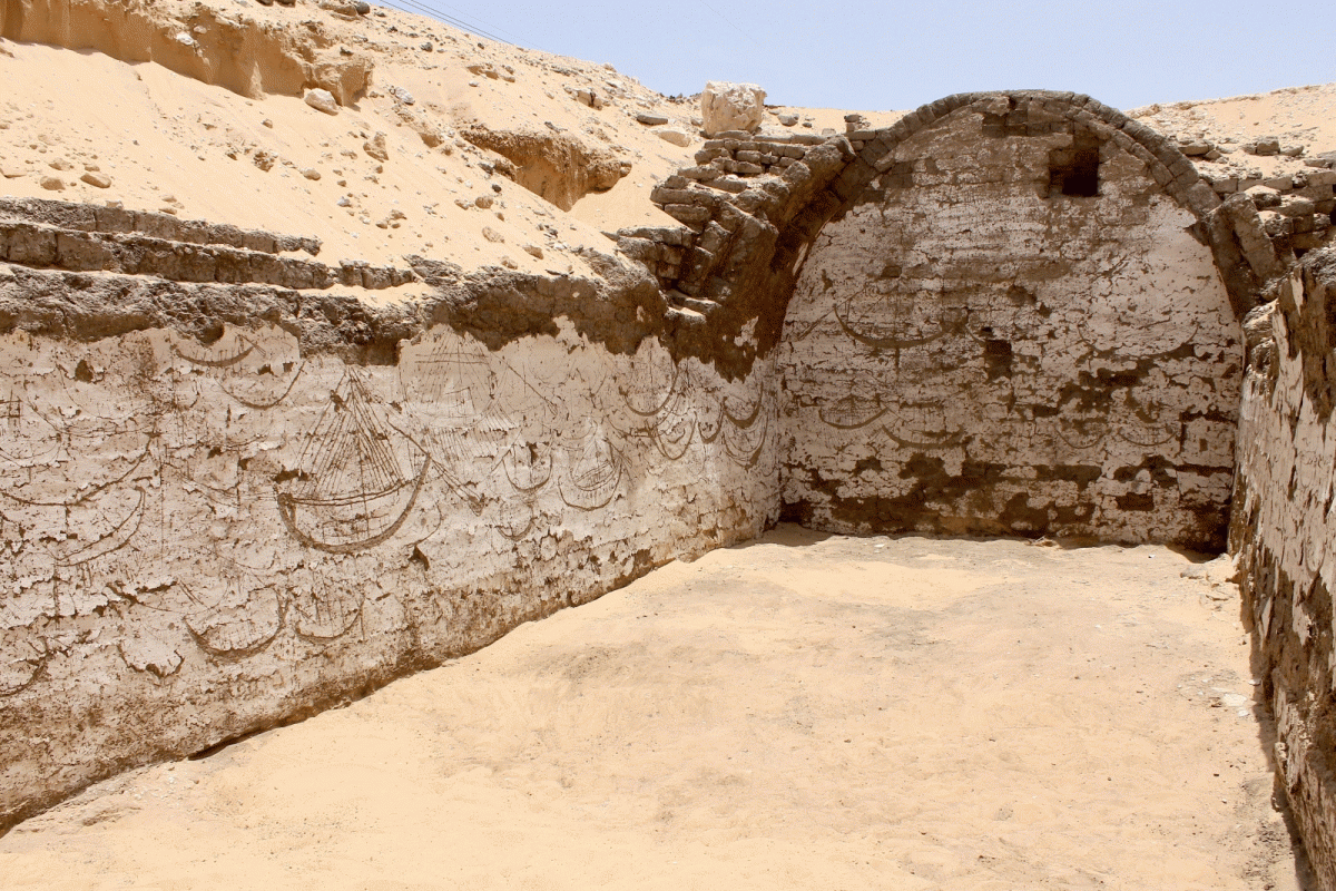 A pharaonic boat burial in Egypt. The boat was buried in a chamber with numerous wall drawings and pottery. Photo Credit: Josef Wegner/Heritage Daily.