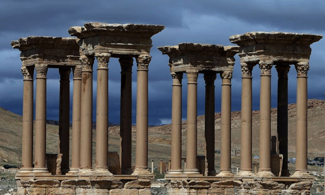 Most of the pillars of the tetrapylon were reconstructed in 1963, but one was original. Now experts cannot say if that one has survived. Photo Credit: BBC/Getty Images.