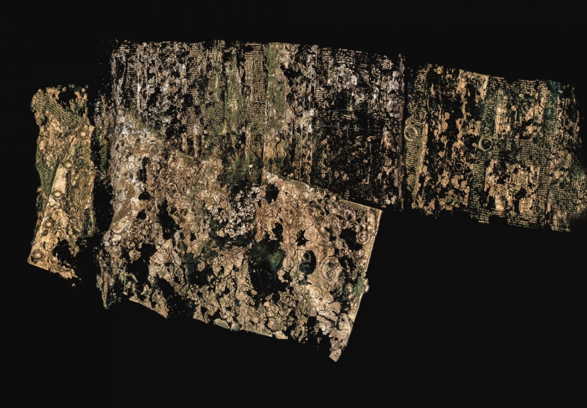 An illustration of a delicate bronze belt found at the site, generated using X-ray computer tomography. © Dirk Krausse et al / Antiquity