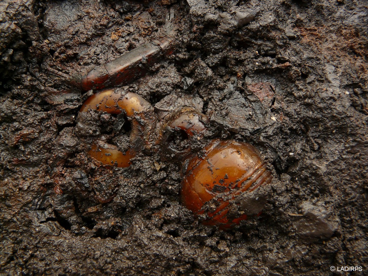 Amber  pearls found at the Heuneburg grave.