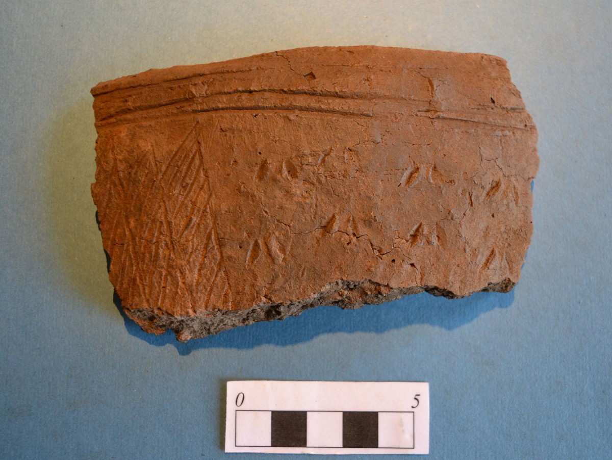 A section of grooved ware pottery found near St Andrews. Credit: University of St. Andrews.