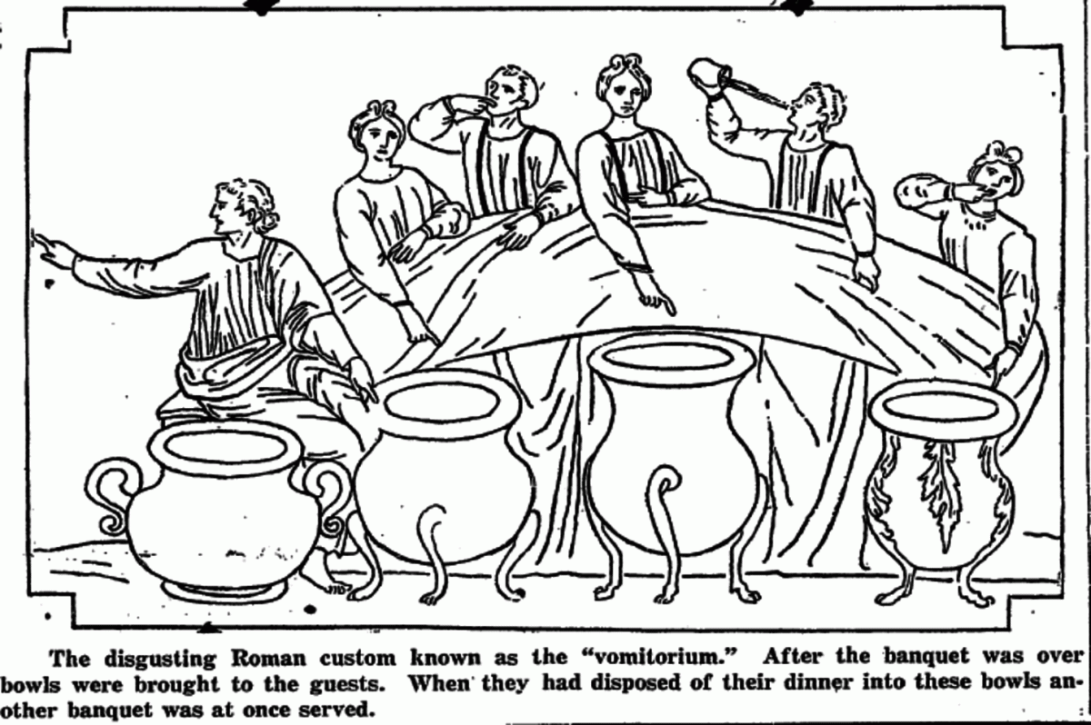 An illustration in a 1916 edition of The Washington Post got the myth slightly wrong, showing bowls at the meal rather than a separate room. Image Credit: The Conversation.