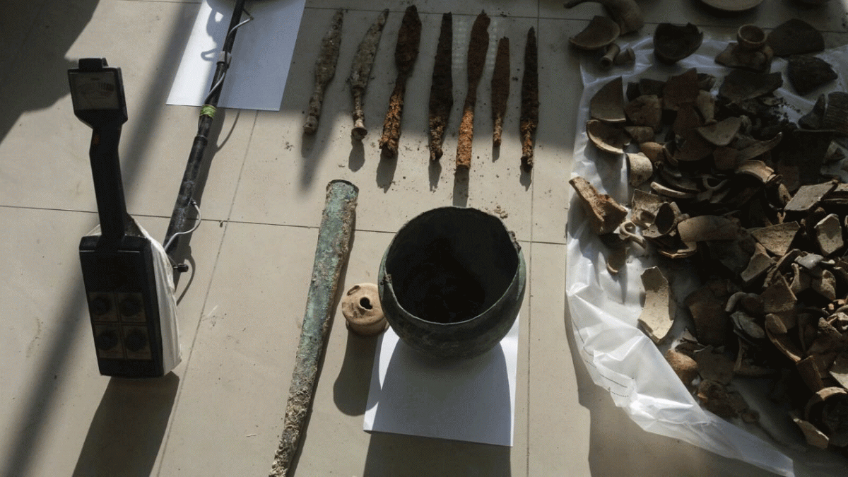 Artefacts from ancient Apollonia on display, in Radostine, Albania. Photo Credit: Albania Police/AP/TANN.
