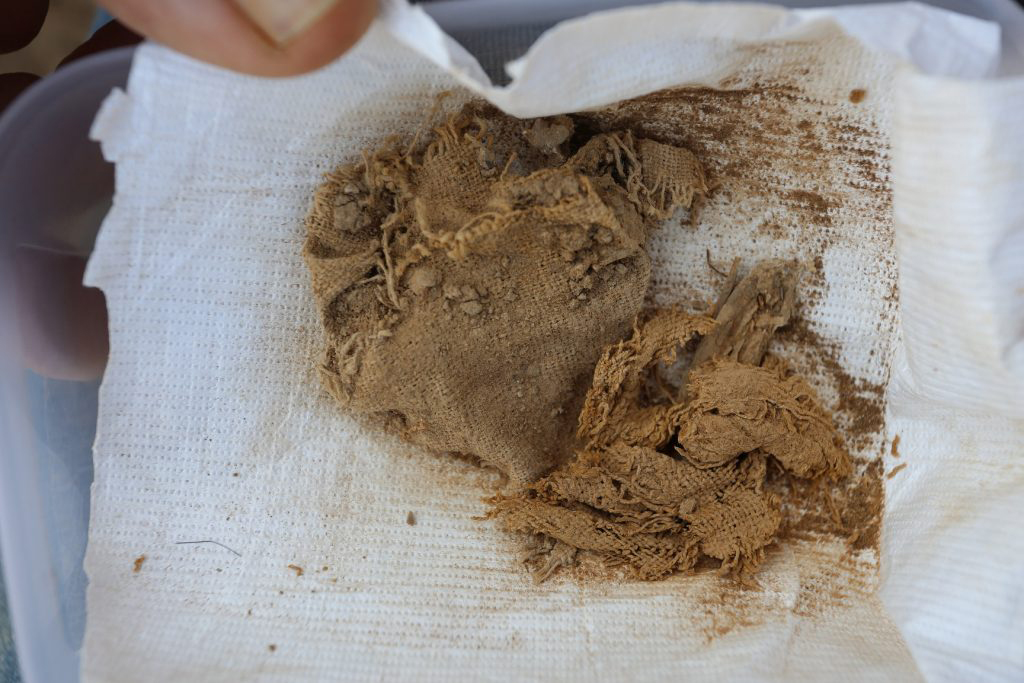 Cloth used for wrapping scrolls, found by Hebrew University excavators, the first in over 60 years to discover a new scroll cave and to properly excavate it. (Credit: Casey L. Olson and Oren Gutfeld)