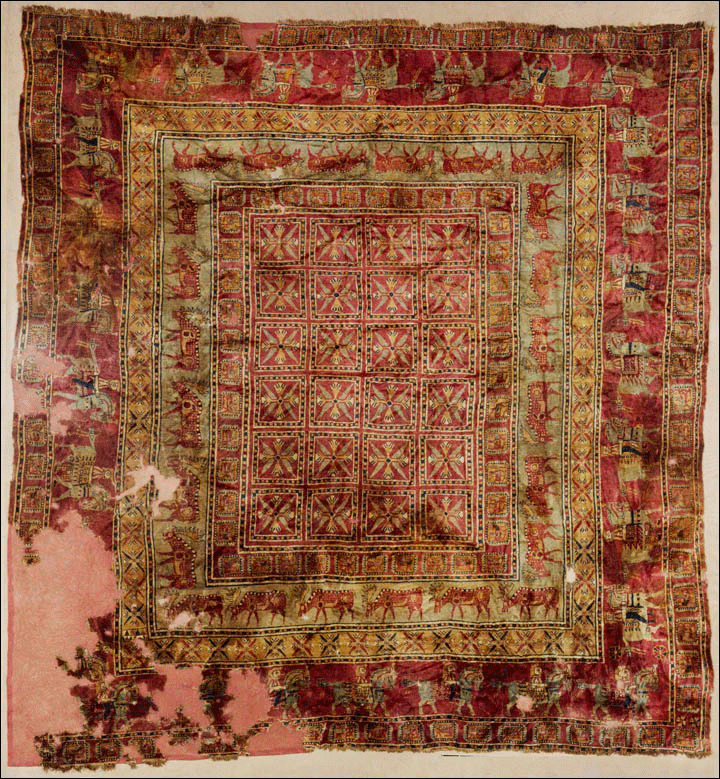 The world earliest pile-woven carpet. Photo Credit: The State Hermitage Museum/The Siberian Times.