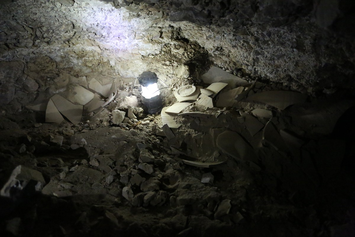 Fragments of jars that contained stolen scrolls. 