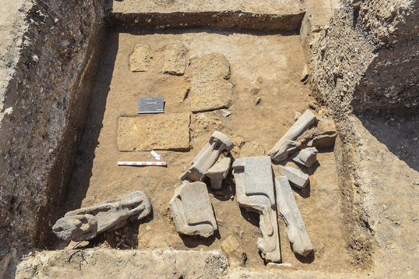 A collection of statues depicting goddess Sekhmet in situ. Photo Credit: The Colossi of Memnon and Amenhotep III Temple Conservation Project/Ahram online,