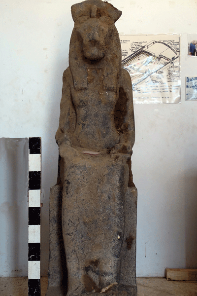 The statue of goddess Sekhmet sitting. Photo Credit: The Colossi of Memnon and Amenhotep III Temple Conservation Project/Ahram online.