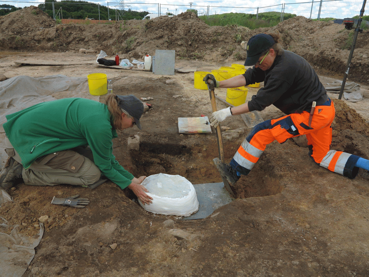 Soil block raised to remove the fittings in 2012 excavations. Photo Credit: Museum of Skanderborg/The History Blog.