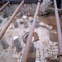 A marble-paved square revealed at the subway station Aghia Sofia, in Thessaloniki