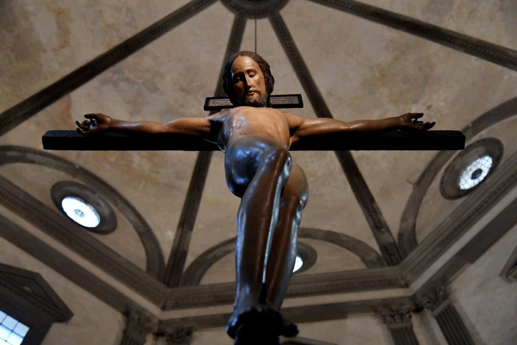 Wooden crucifix sculpted by Michelangelo at the Santo Spirito basilica in Florence. Alberto Pizzoli/AFP/Getty Images/Artnet news.