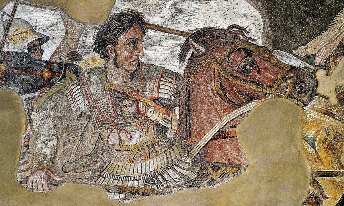 The detail of the Alexander Mosaic showing Alexander the Great.