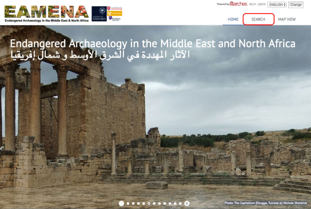 EAMENA database landing page screenshot.