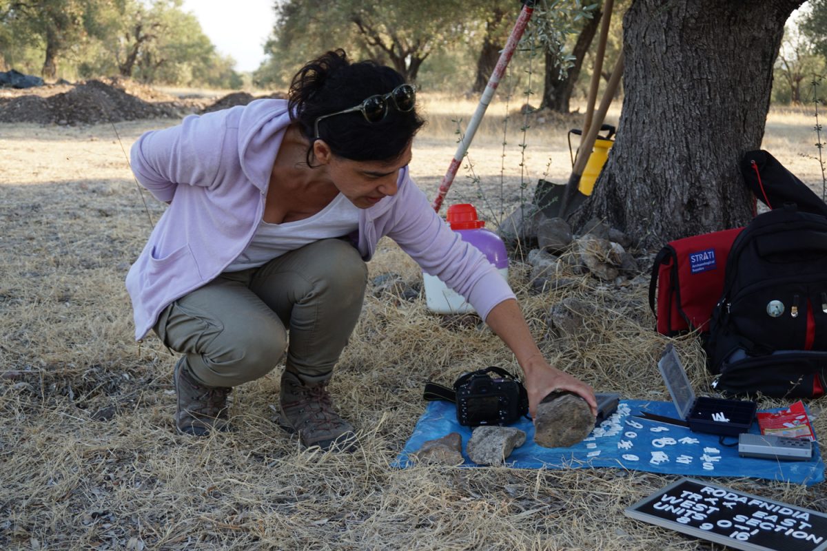 Fig. 2. Nena Galanidou on Lesbos, September 2016 (photo: E. Maravas).