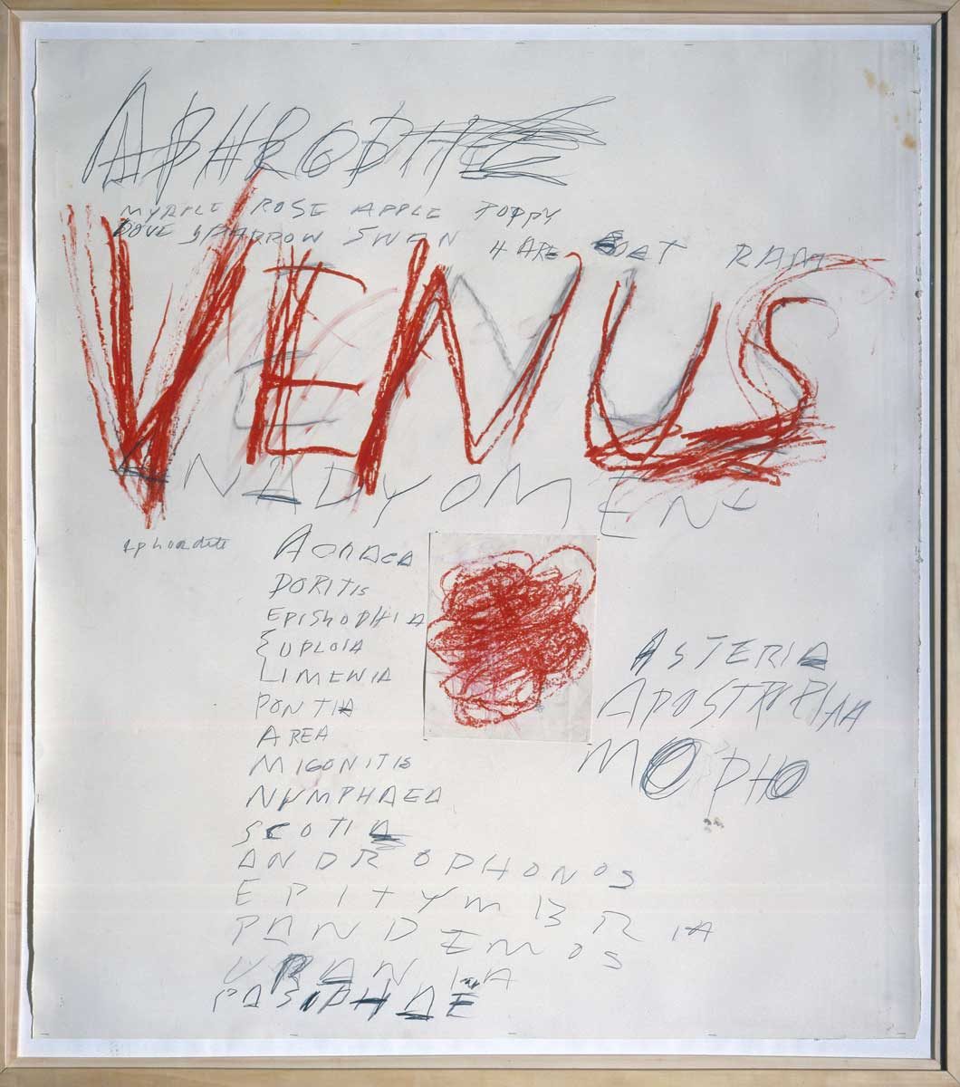 Venus, 1975. 	
Oil, oil stick, graphite and collage on paper.
150,8 x 137 cm.
Cy Twombly Foundation 
photo © Courtesy Cy Twombly Foundation
