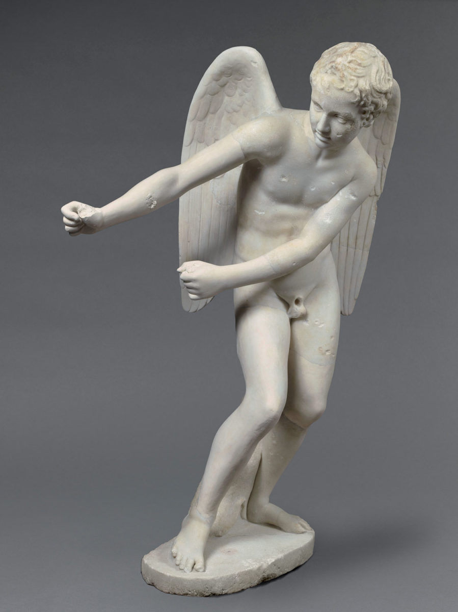 Marble statue of Eros stringing his bow. 2nd century AD. Rome, from the Palatine Hill. Paris, Musée du Louvre.