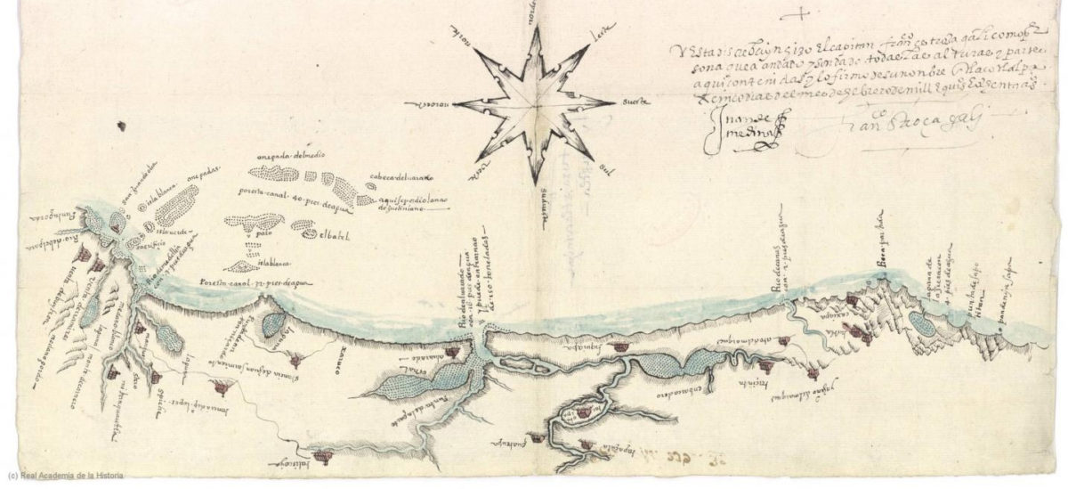 Image of the map of Tlacotalpa made by Francisco Gali in the 16th century. Credit: University of Seville