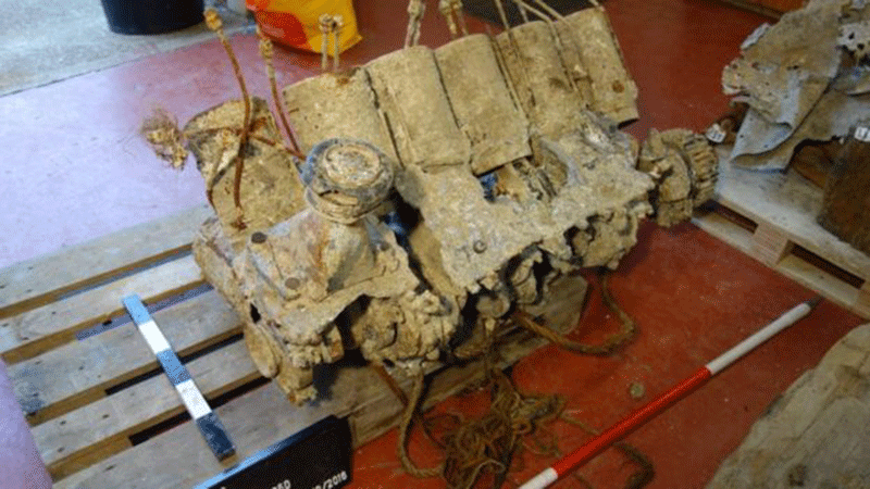 A military aircraft engine was among the finds. Photo Credit: MOD/BBC.